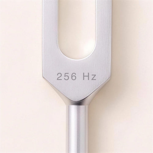 Close-up of the 256 Hz fork below the prongs, engraved 256 Hz.